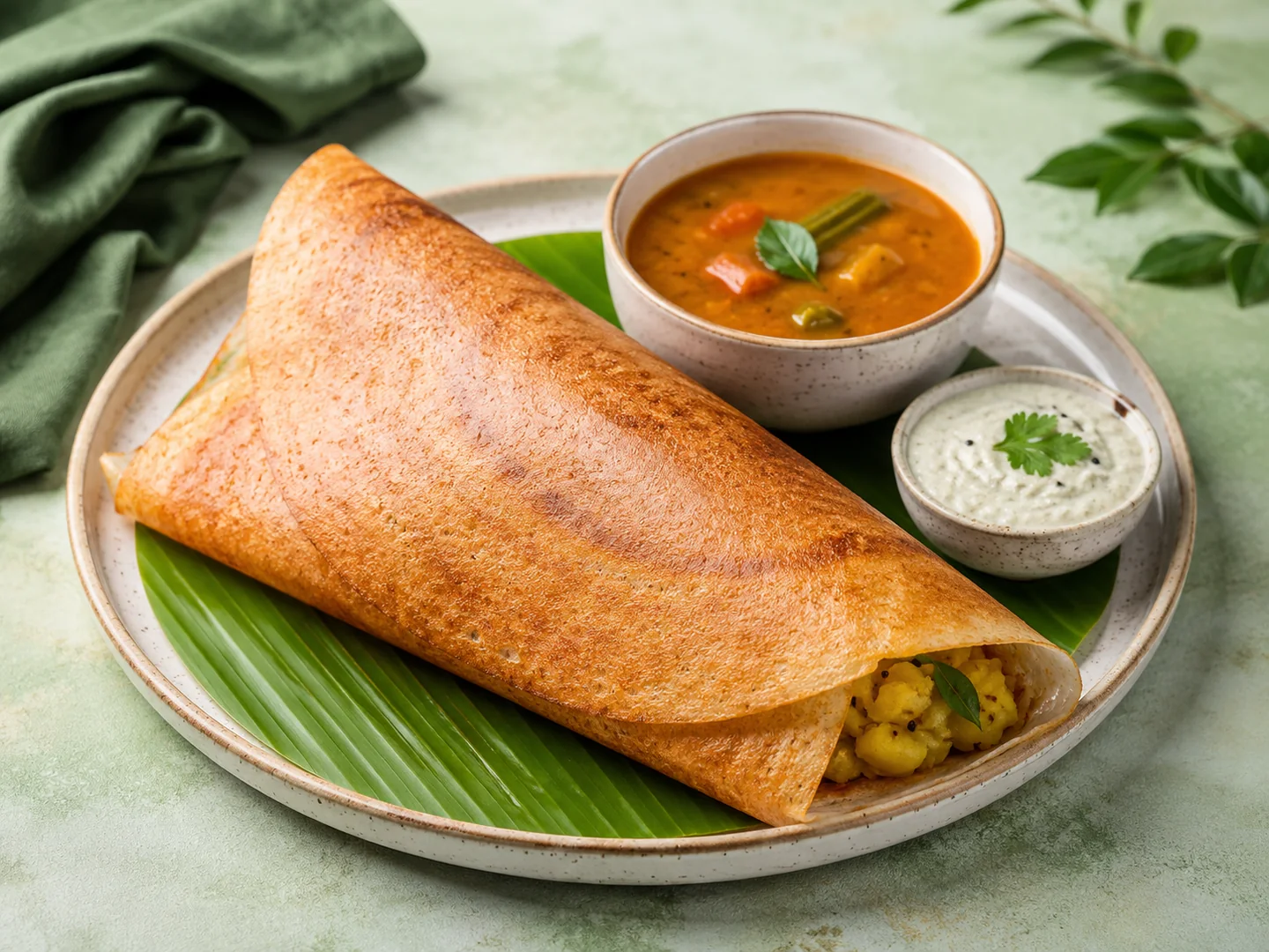 Masala Dosa mit Kartoffelfüllung