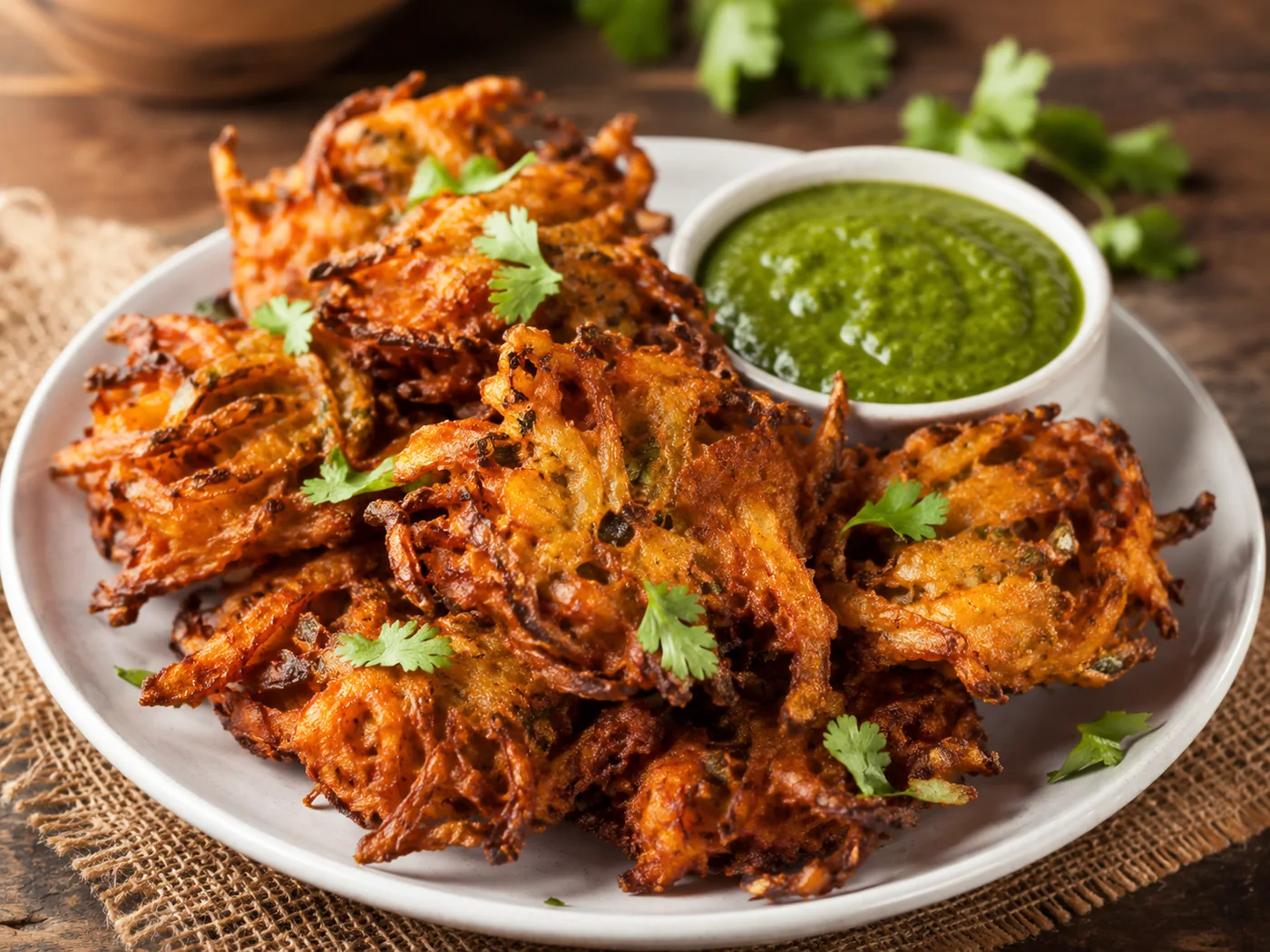 Knusprige Onion Bhaji mit Chutney bei SHIVAYA